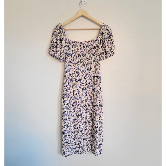 ASTR the Label Ditsy Floral Square Neck Bubble Sleeve Midi Dress - Picture 11 of 12